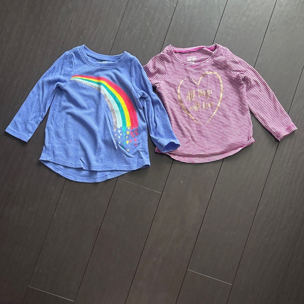 Jumping Beans Blue Rainbow and Purple Striped Gold Heart Long Sleeve Tees 18M